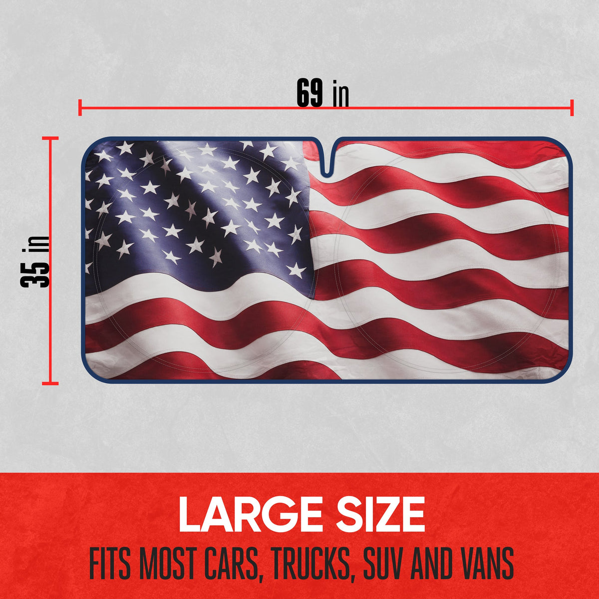 MotorTrend amerikanischer US-Flaggenfront Windschutzscheibe Sonnenschirm (Large 69' x 35')