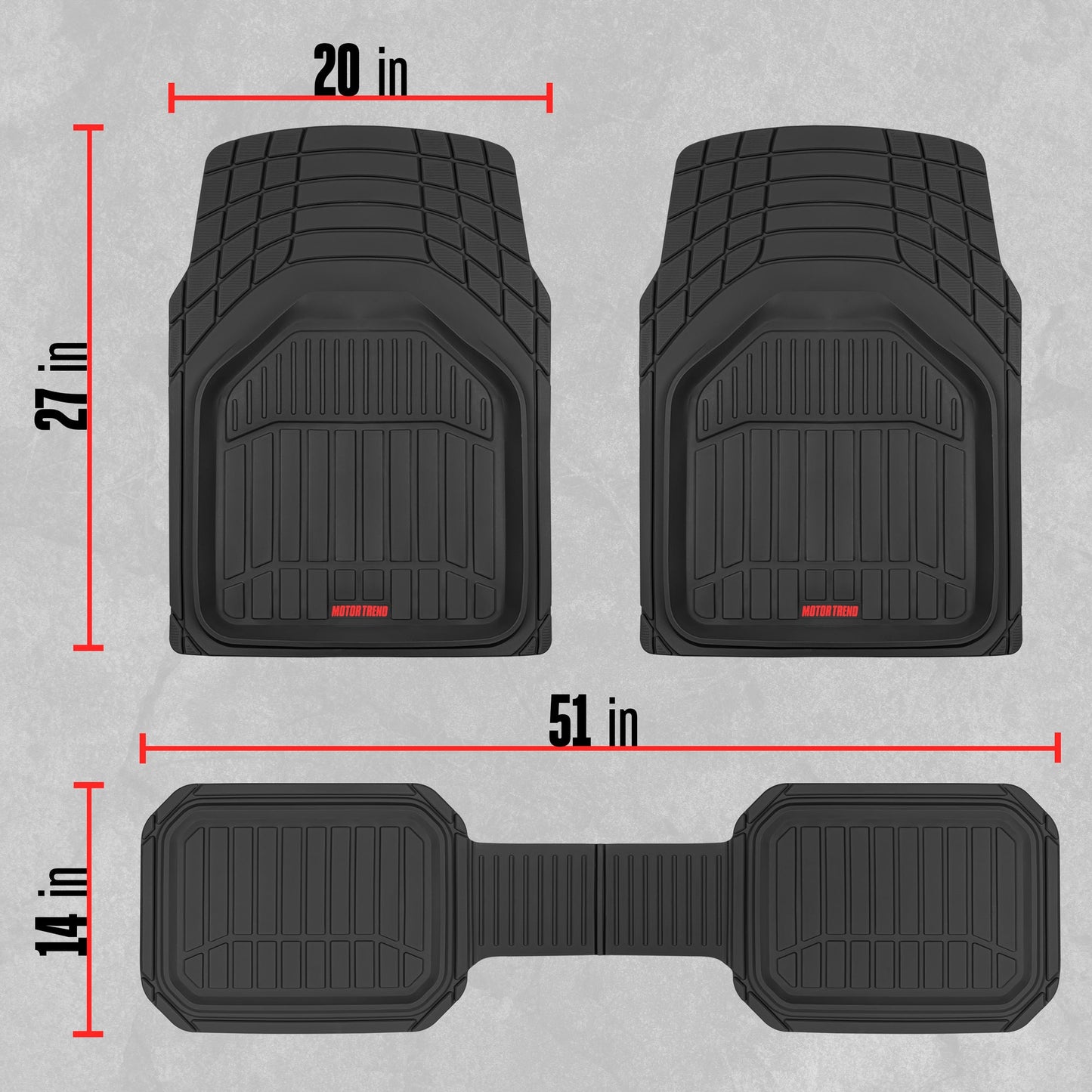 MotorTrend 3-Stück FlexTough Defender Vorderbodenmatten und Hinterbodenmatte - Heavy Duty, All Weather, Trimmen Sie, um zu passen