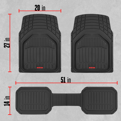 MotorTrend 3-Stück FlexTough Defender Vorderbodenmatten und Hinterbodenmatte - Heavy Duty, All Weather, Trimmen Sie, um zu passen