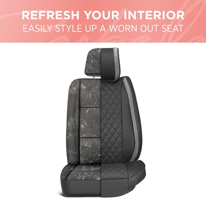 BlingStitchTM Car Seat Covers für Vordersitze - Luxuriöse vegane Ledersitzbezüge für Autos mit schwarzen Bling-Kristallen, Premium Automotive Seat Covers für SUV, Trucks, Car Bling Luxury
