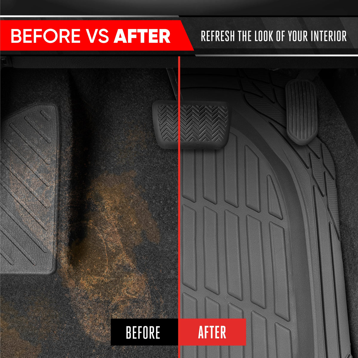 MotorTrend 4-Stück FlexTough Deep Dish Vorderbodenmatten, Hinterbodenmatte und Trunk / Cargo Mat - Heavy Duty, All Weather, Trim to Fit