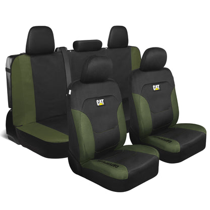 CAT Black & Green Car Seat Covers Full Set – Front Seat Covers & Rear Bench Seat Cover – Airbag-kompatibel, 60/40 Split Bench für LKW, PKW & SUVs – Automotive Interior Seat Protection Zubehör – Alias 639034939471570448