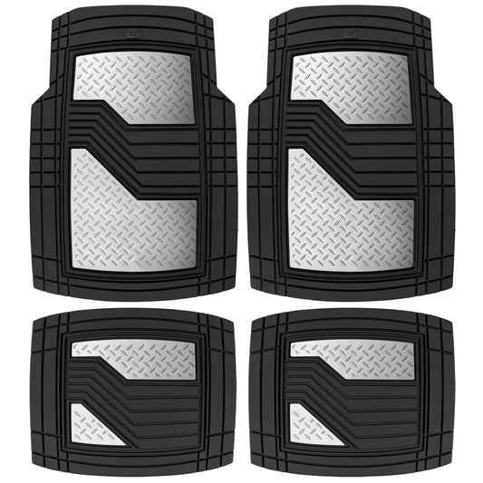 CAT 4-Stück Zwei-Tone Metallic-Look Front Floor Matts und Hintere Bodenmatten - Heavy Duty, All Weather, Trimm to Fit