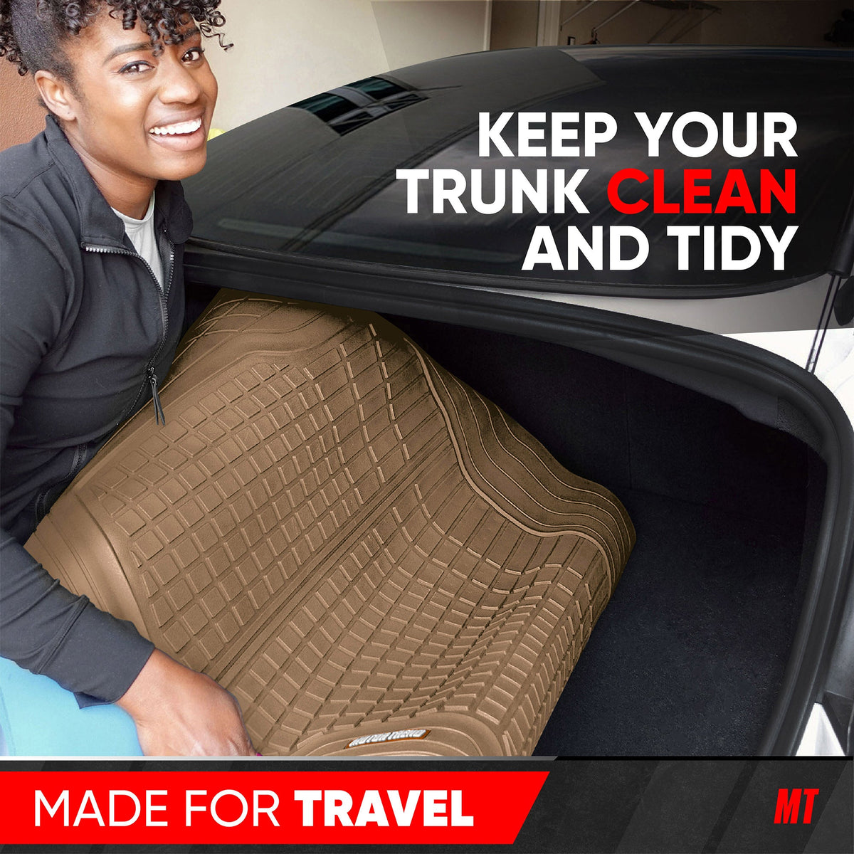 MotorTrend FlexTough Square Groove Trunk / Cargo Liner Mat - Heavy Duty, All Weather, Trim to Fit (54' x 37')