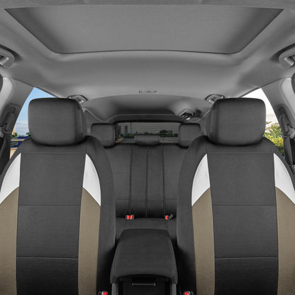 BDK carXS Monaco Sitzbezüge für Autos Vollständig, Beige Tri-Tone Vordersitzbezüge mit Split Rear Bench Back Seat Cover, Automobilsitzbezüge für LKW SUV Van Auto (Mehrere Farben)