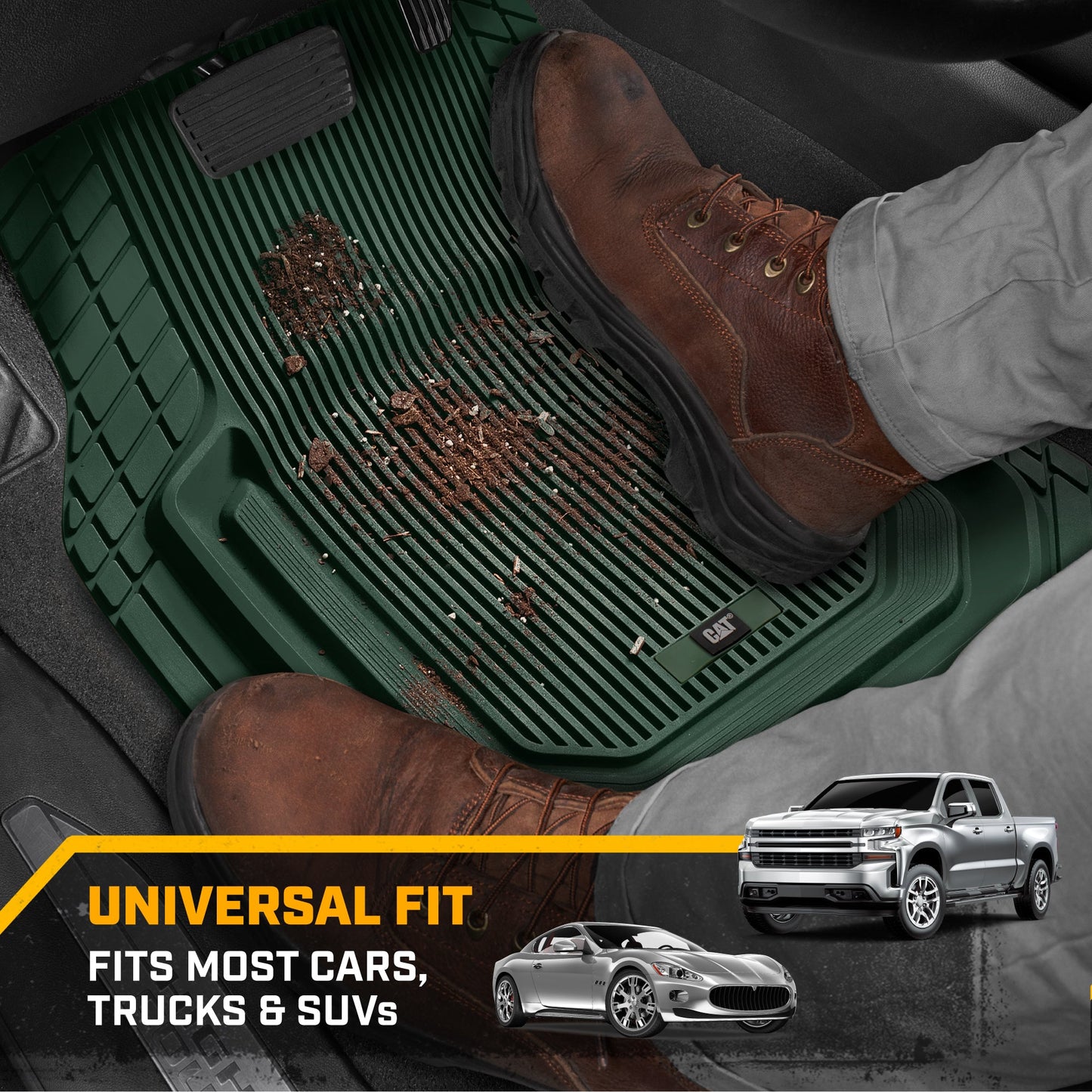 Cat® ToughLinerTM Autobodenmatten - Heavy Duty Trim To Fit Mat für LKW - Car Mats & SUV Bodenliner für Auto - Allwetter-Truck-Zubehör & geruchlose Gummi-Automatten - Grün