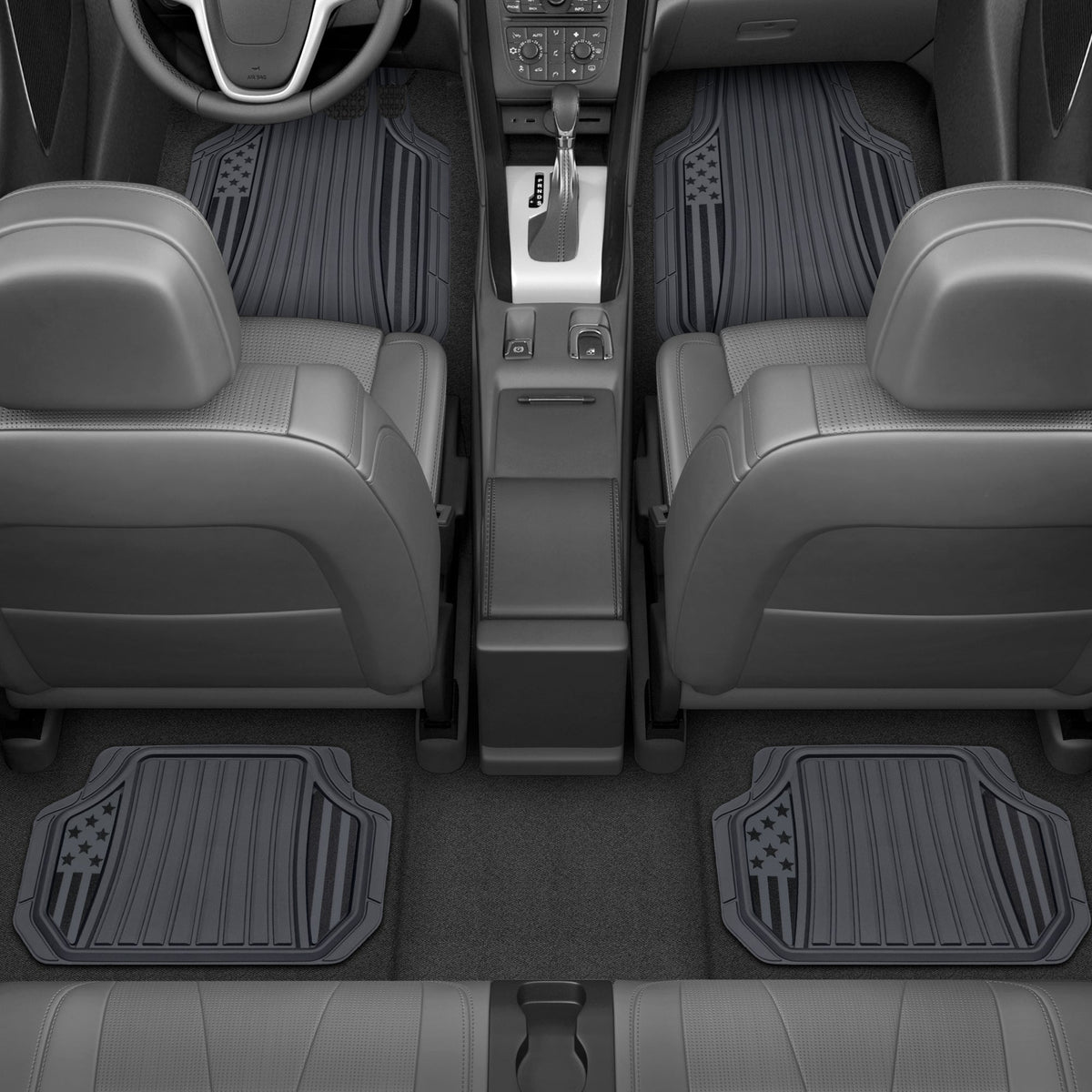 Klon von Motor Trend Flag Car Bodenmatten Volles Set - Haltbare graue Gummibodenmatten für Autos mit zwei Ton Akzent, All Wetter Innenschutz für Vorder- und Rückseite mit rutschfester Rückseite, grau - Flaggengrau