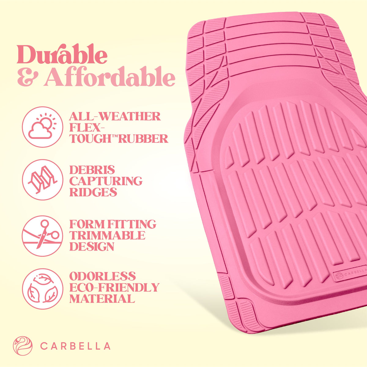 Carbella 3-Stück FlexTough Deep Dish Gummi Vorderbodenmatten und Hinterbodenmatten - Heavy Duty, All Weather, Trimmen Sie, um zu passen