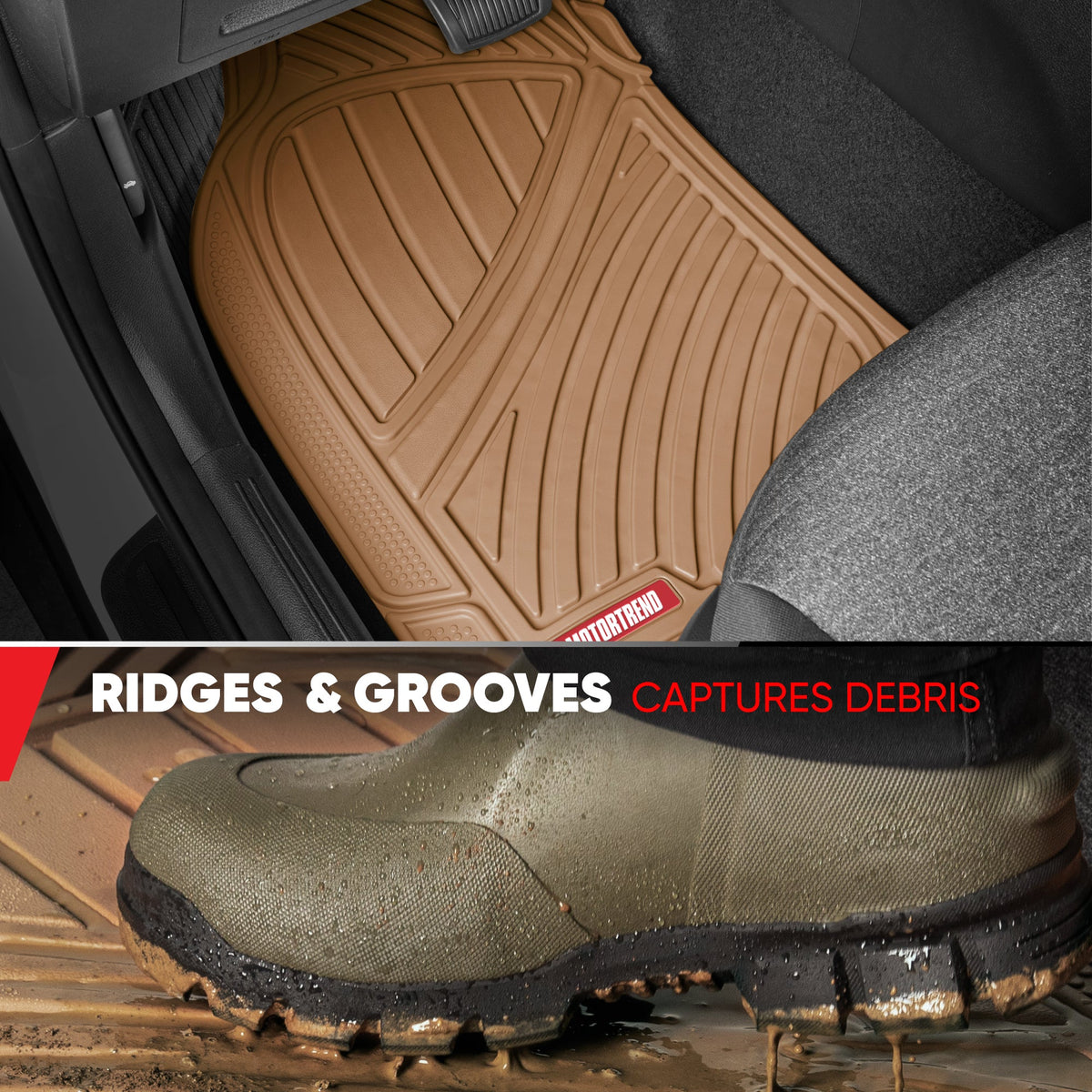 MotorTrend 4-Piece FlexTough Performance Deep Channel Front Floor Mat, Rear Floor Mat und Trunk / Cargo Mat - Heavy Duty, All Weather, Trim to Fit
