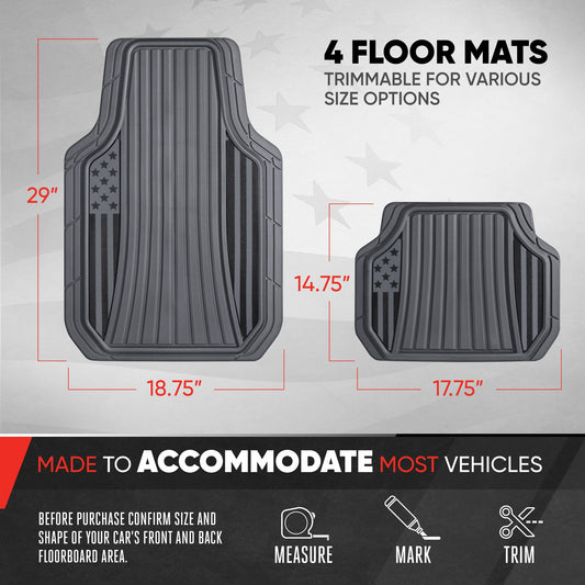 Klon von Motor Trend Flag Car Bodenmatten Volles Set - Haltbare graue Gummibodenmatten für Autos mit zwei Ton Akzent, All Wetter Innenschutz für Vorder- und Rückseite mit rutschfester Rückseite, grau - Flaggengrau