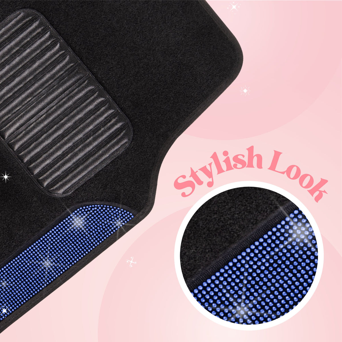 Carbella 4-Piece Diamond Bling Vorderbodenmatten und Hinterbodenmatten - Blau