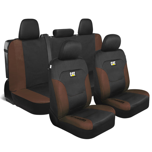 CAT Black & Brown Car Seat Covers Full Set – Front Seat Covers & Rear Bench Seat Cover – Airbag-kompatibel, 60/40 Split Bench für LKW, PKW & SUVs – Automotive Interior Seat Protection Zubehör – Alias 639034921229590528