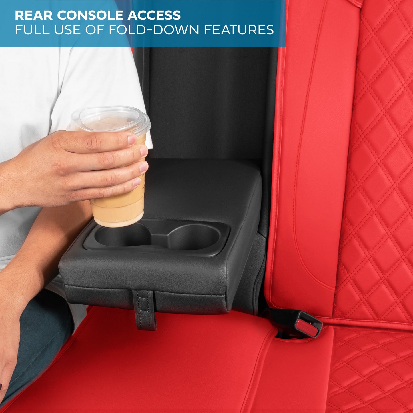MotorBox Premium Napa Lederrücksitz Abdeckung - Semi Universal Fit für die meisten Autos, LKW & SUV - Red Back Seat Protector - Anti-Rutsch, langlebige Bench Abdeckung - Einfache Installation, Luxus-Auto-Innenausstattung