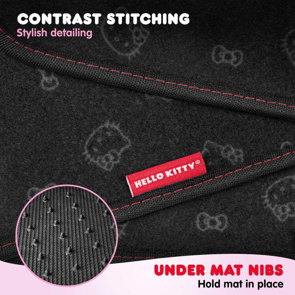 Hello Kitty Car Fußbodenmatten - Universal Fit für Autos, SUVs & Trucks - Schwarz mit rotem Bogen & Hello Kitty Print - Front & Rear Set, 4 Stück Auto Zubehör