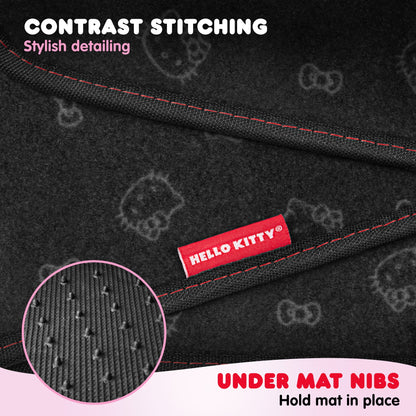 Hello Kitty Car Fußbodenmatten - Universal Fit für Autos, SUVs & Trucks - Schwarz mit rotem Bogen & Hello Kitty Print - Front & Rear Set, 4 Stück Auto Zubehör