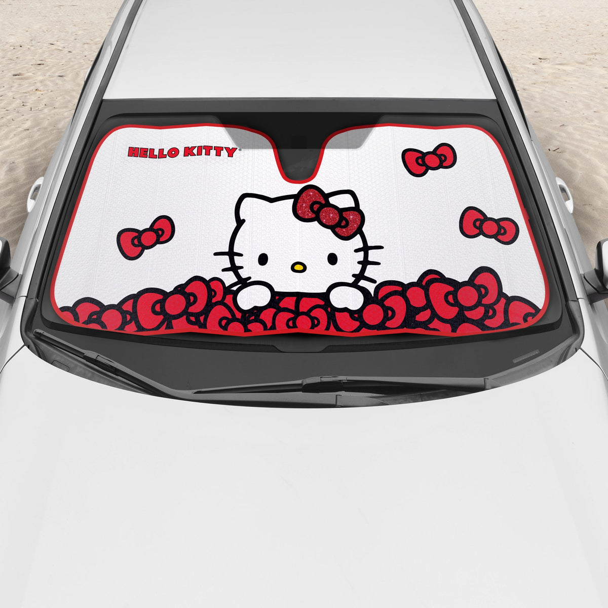 Carbella Offizielle Hallo Kitty Front Windschutzscheibe Sonnenschirm Red Bow Dreams (58 'x 27')
