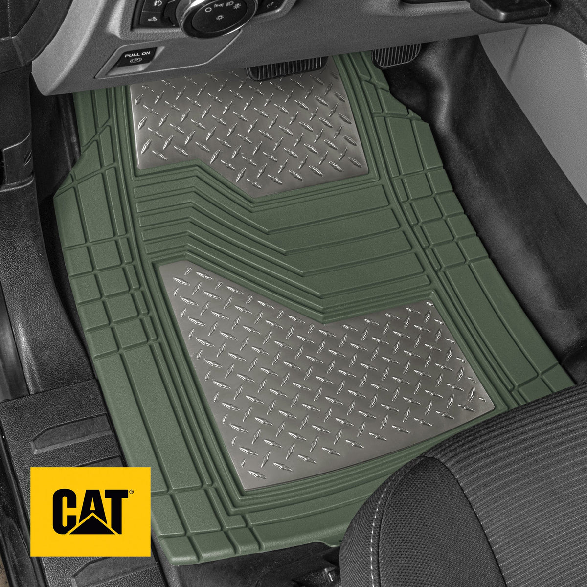 CAT 4-Stück Zwei-Tone Metallic-Look Front Floor Matts und Hintere Bodenmatten - Heavy Duty, All Weather, Trimm to Fit