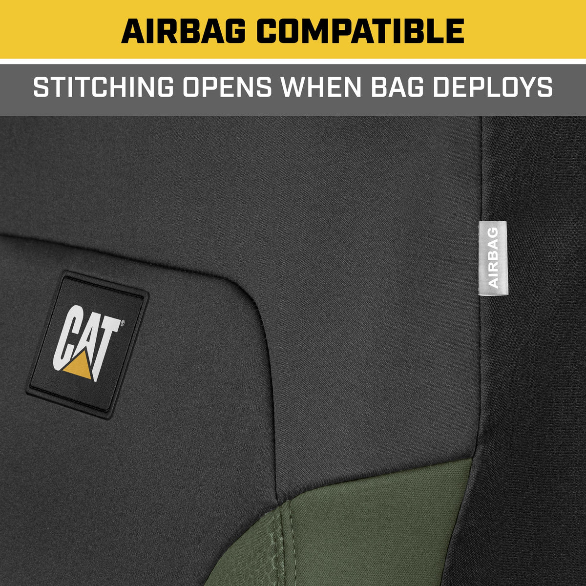 CAT Black & Green Car Seat Covers Full Set – Front Seat Covers & Rear Bench Seat Cover – Airbag-kompatibel, 60/40 Split Bench für LKW, PKW & SUVs – Automotive Interior Seat Protection Zubehör – Alias 639034939471570448