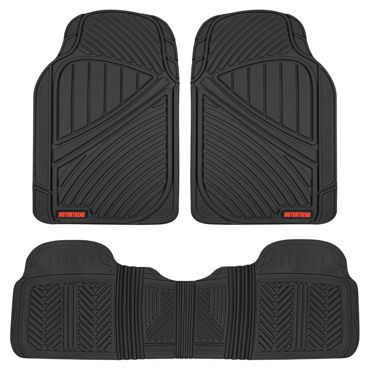 MotorTrend 3-Stück FlexTough Performance Deep Channel Front Floor Matts und Rear Floor Mat - Heavy Duty, All Weather, Trimm to Fit