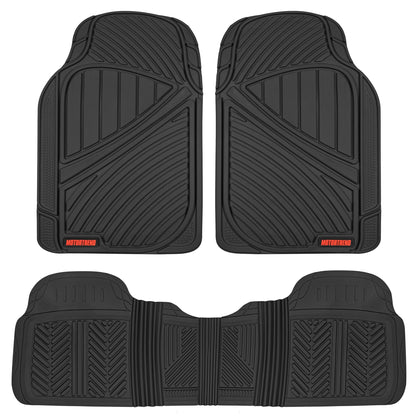 MotorTrend 3-Stück FlexTough Performance Deep Channel Front Floor Matts und Rear Floor Mat - Heavy Duty, All Weather, Trimm to Fit