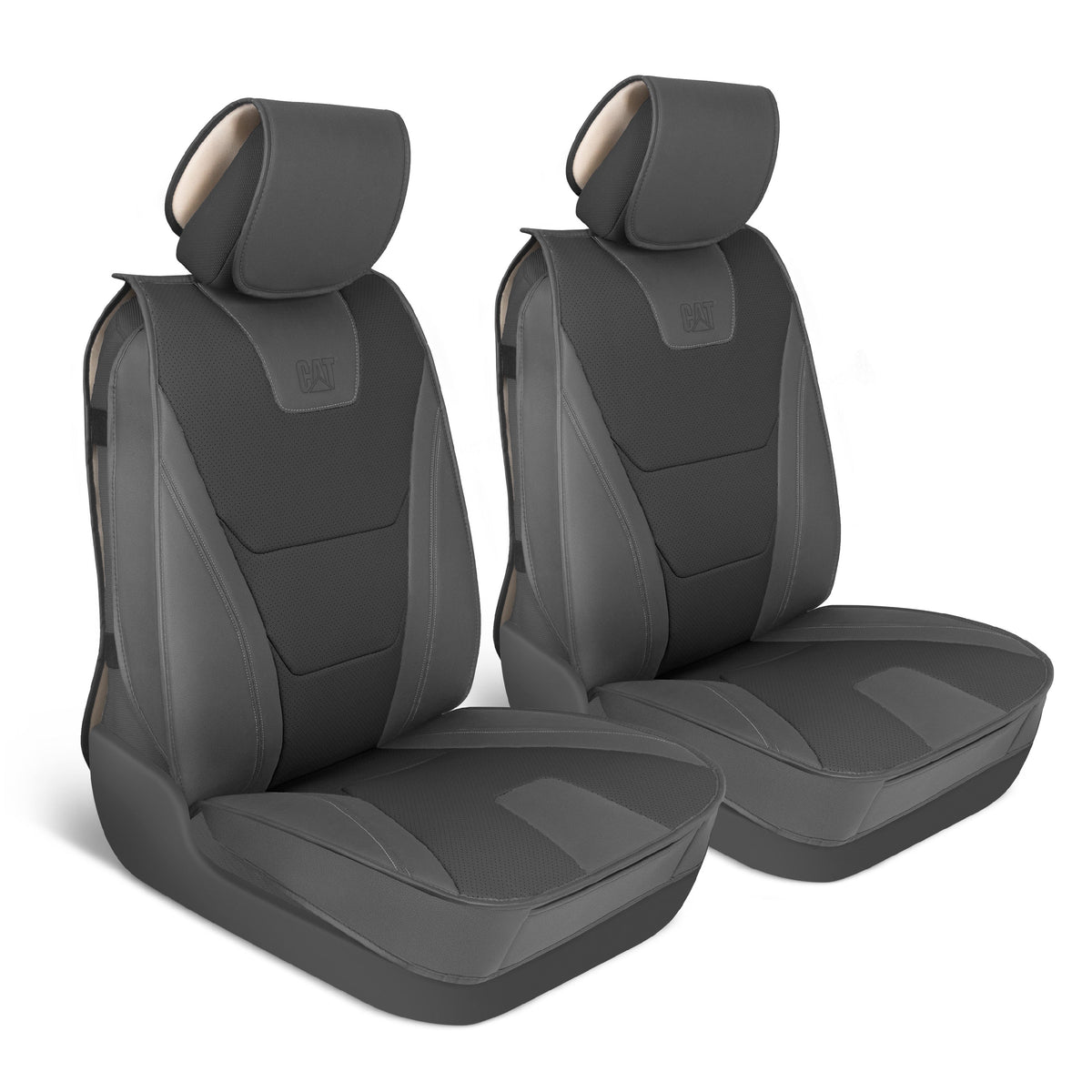 CAT 2-Pack Edge Deluxe Premium Zwei-Tone Faux Leder Vordersitz Abdeckungen - Reverse Charcoal