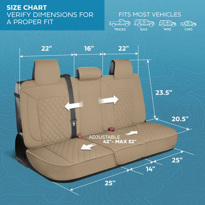 MotorBox Premium Napa Lederrücksitz Abdeckung - Semi Universal Fit für die meisten Autos, LKW & SUV - Beige Rücksitz Protector - Anti-Rutsch, langlebige Bench Abdeckung - Einfache Installation, Luxus Auto Interior Upgrade