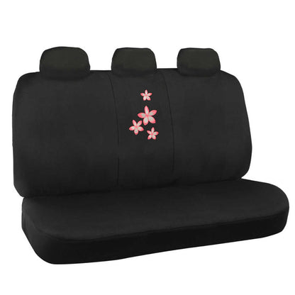 BDK 12-Piece Pink Flowers Vordersitzbezüge, Rücksitzbezug, Sitzgurtpads und Lenkradbezug (Fits 14.5' - 15.5')