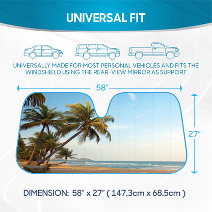 BDK Palm Tree Tropical Island Sunset Front Windschutzscheibe Sonnenschirm (58' x 27')