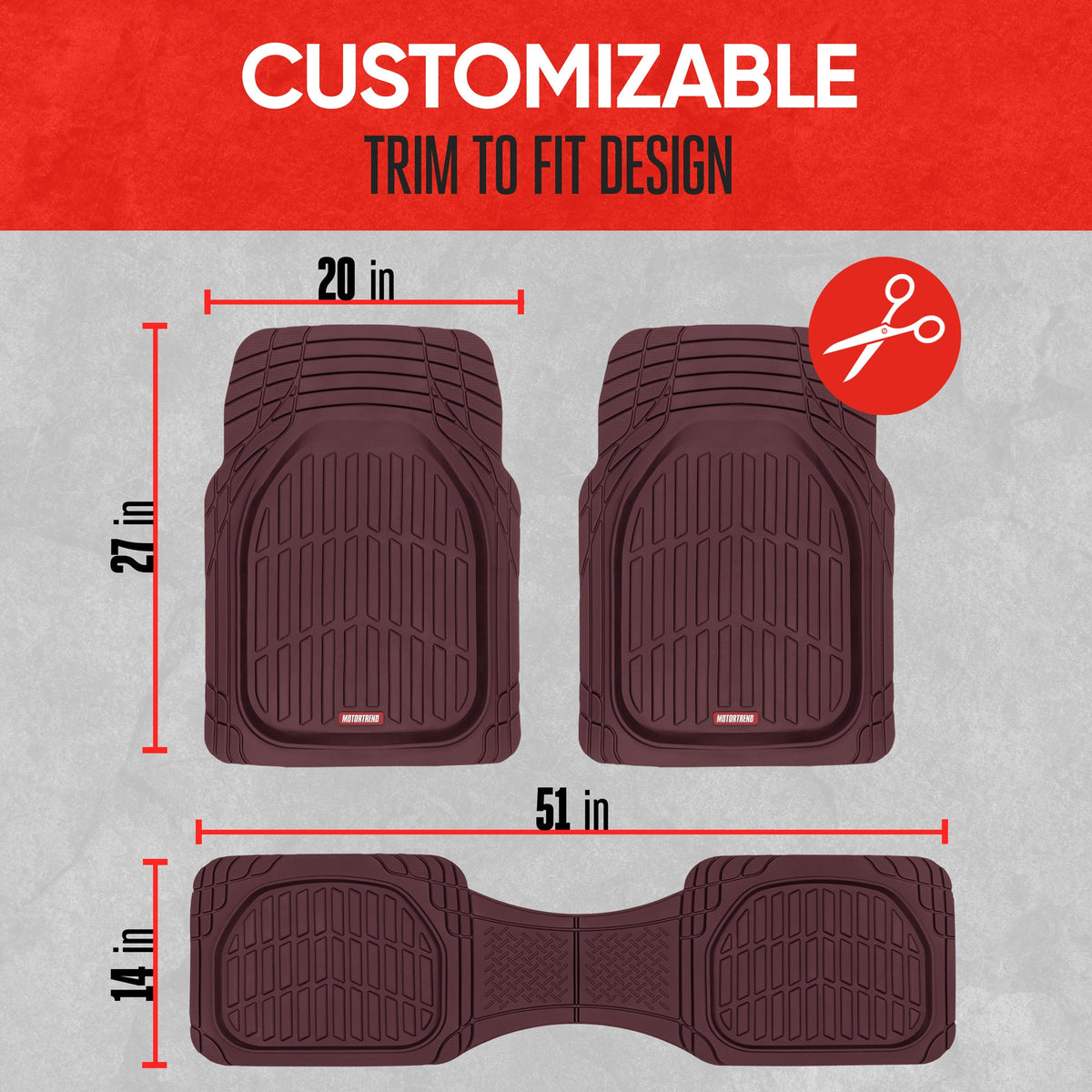 MotorTrend 3-Piece FlexTough Deep Dish Vorderbodenmatten und Hinterbodenmatte - Heavy Duty, All Weather, Trimmen Sie, um zu passen