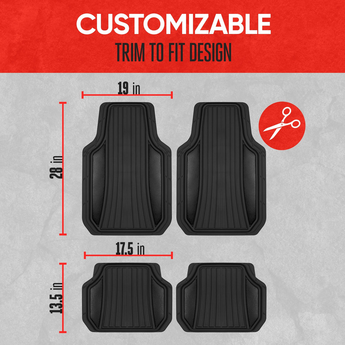 MotorTrend 4-Piece Shield Zwei-Tone Gloss Vorderbodenmatten und Hinterbodenmatten - Heavy Duty, All Weather, Trimmen Sie, um zu passen