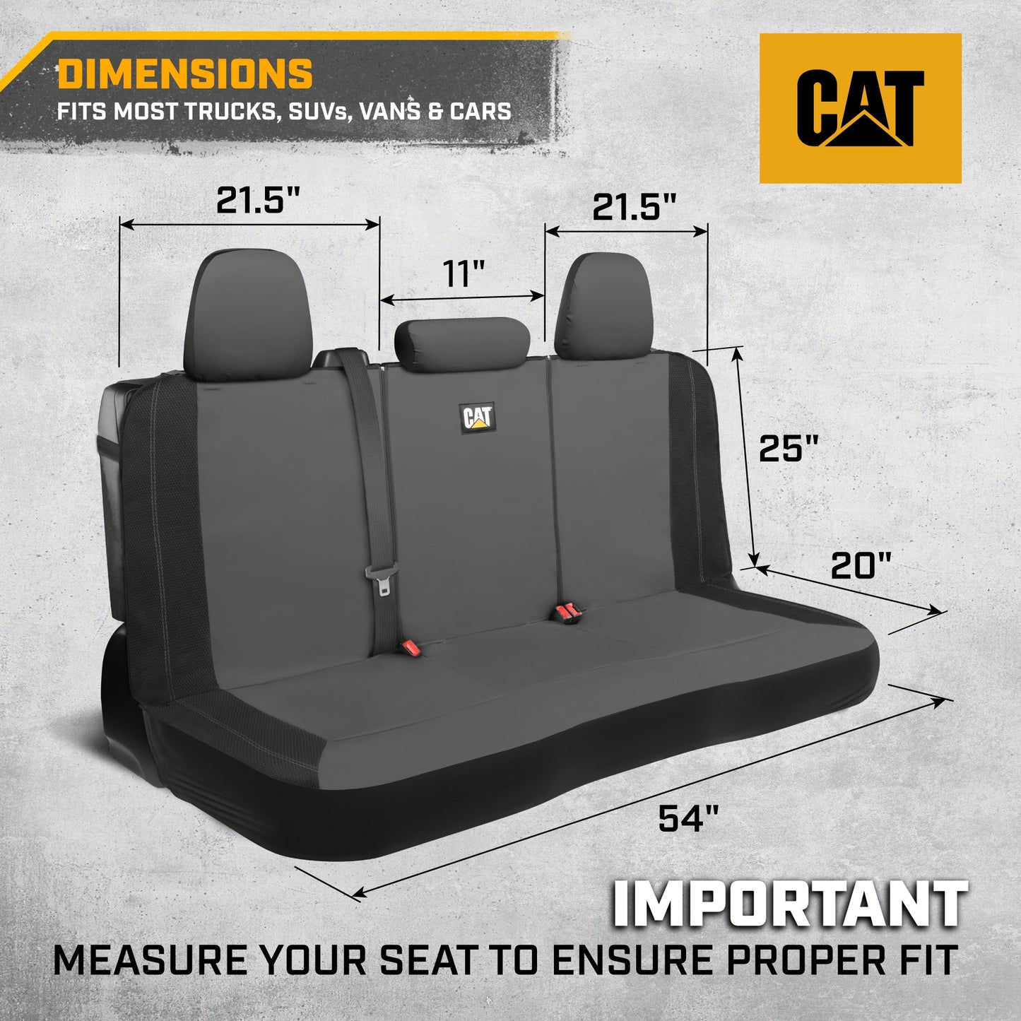 CAT PU Lederrücksitzbezug - Grau, 60/40 Split Fit für Autos, LKWs, SUVs - wasserdicht, kratzfest, semi-universal Fit Rücksitzschutz für die meisten Auto-Innenraum - Einfach zu installieren