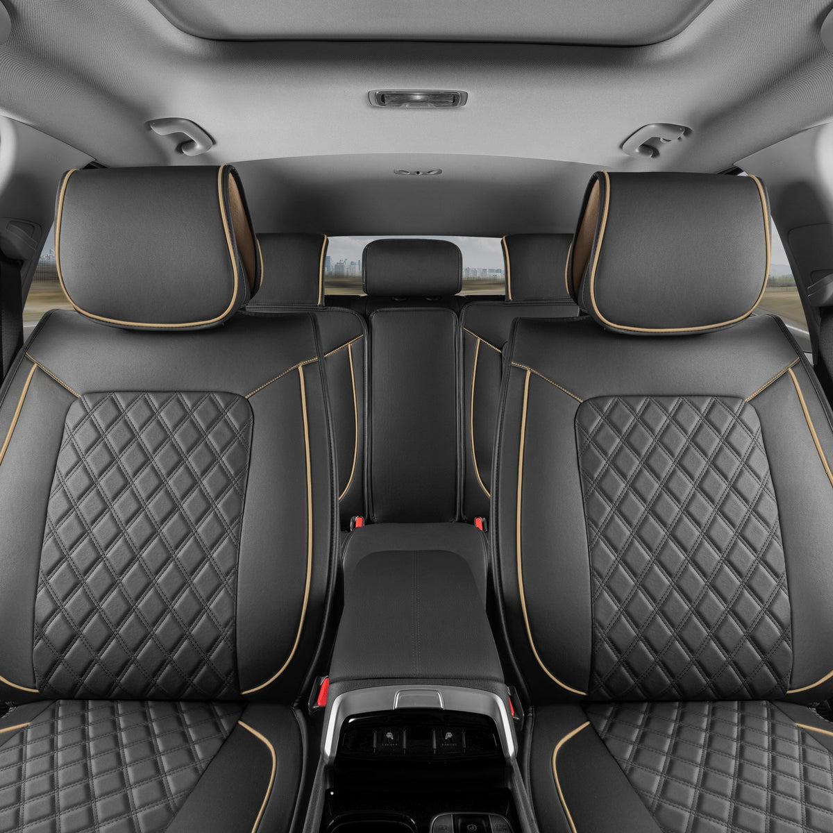 MotorBox 11-Piece Prestige Edition Premium Faux Leather Diamond Stitched Cushion Vordersitz- und Rücksitzabdeckungen