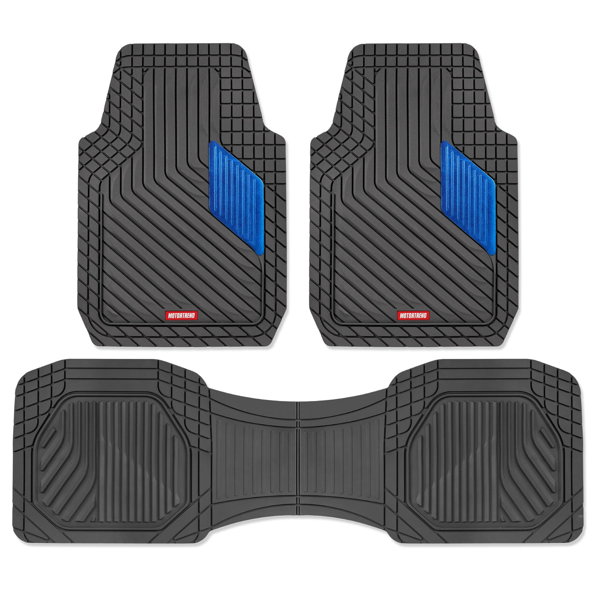 Motor Trend MetallicGuard Car Bodenmatten Volles Set - Langlebige Gummibodenmatten mit blauem Metallic Heel Pad, Allwetter-Innenschutz für Vorder- und Rückseite mit rutschfester Rückseite