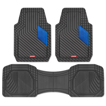 Motor Trend MetallicGuard Car Bodenmatten Volles Set - Langlebige Gummibodenmatten mit blauem Metallic Heel Pad, Allwetter-Innenschutz für Vorder- und Rückseite mit rutschfester Rückseite
