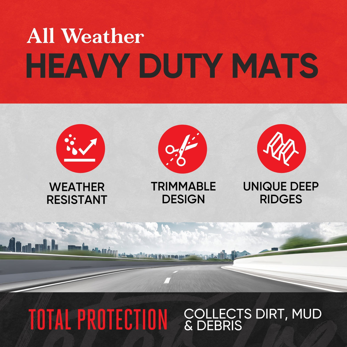 MotorTrend 4-Piece FlexTough Performance Deep Channel Front Floor Mat, Rear Floor Mat und Trunk / Cargo Mat - Heavy Duty, All Weather, Trim to Fit