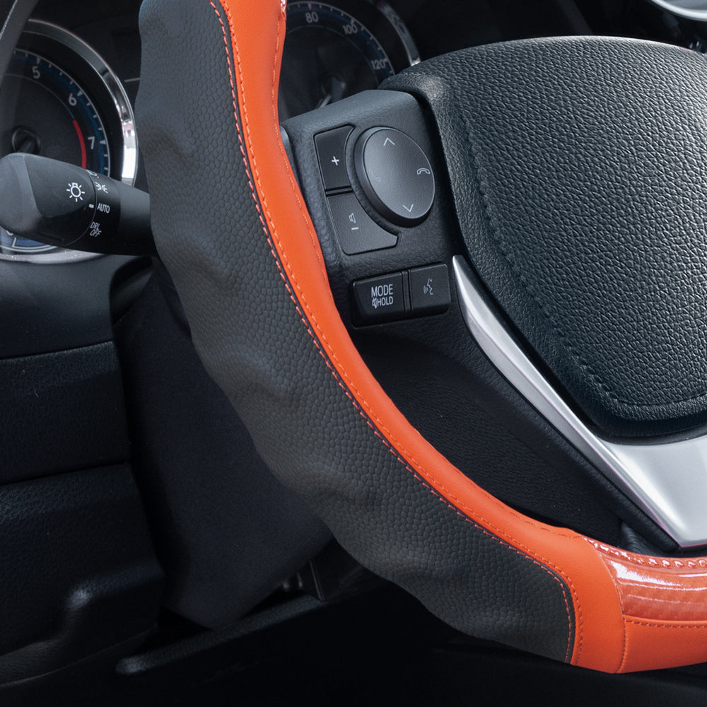 Motor Trend UltraSport Carbon Fiber Steering Wheel Cover, Standard 15 Zoll Größe, Black Faux Leather Comfort Grip, Car Steering Wheel Cover für Auto Truck Van SUV (Mehrere Farben)