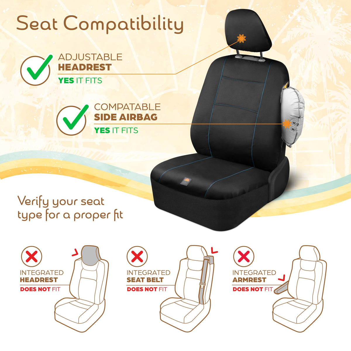 C&C Napa Ledertasche 2 Vordersitze - Faux Leder Auto Sitzprotektoren für Autos & LKW - UV-resistent, leicht zu reinigen, universelle Passform - Stilvolles Küstendesign für Sommer Auto Interior Upgrade