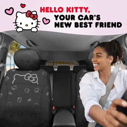 Hello Kitty Car Seat Covers - Cute Front Seat Covers, PU Ledersitz Abdeckungen für Autos, SUV, Van, Trucks, Hello Kitty Car Zubehör 2pc Schwarz