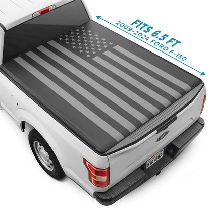 MotorBox USA Black American Flag Soft Roll-Up Retractable Tonneau Cover für Ford F-150 (2009 - 2024) - 6,5' Bett