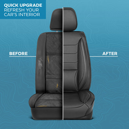 MotorBox Elite Edition Faux Ledersitz Abdeckungen für Autos, LKW und SUV - 2 schwarze Autositz Abdeckungen für Vordersitze - Universal Fit Car Zubehör Automotive Interior Cover Protector für die meisten Fahrzeuge