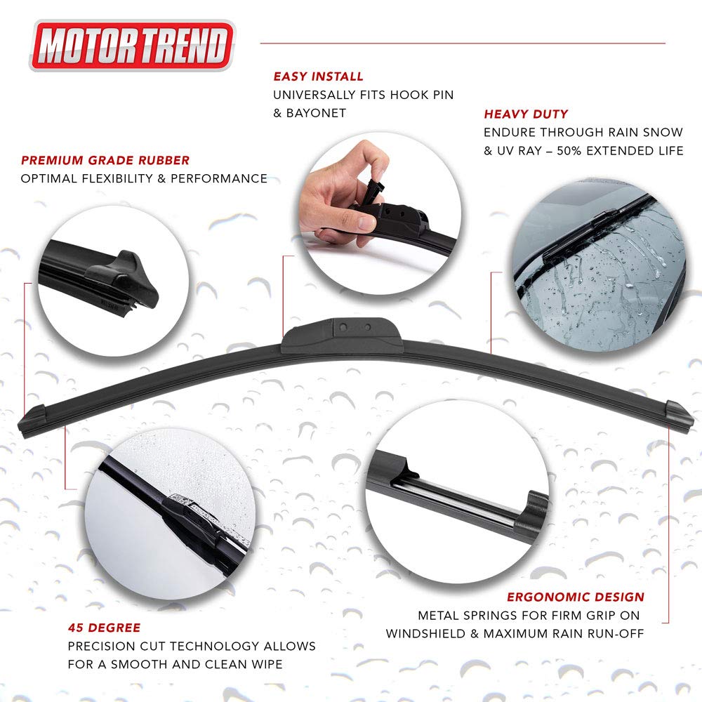 MotorTrend FlexBlade Premium Wischerklinge mit fortschrittlichem Beam Design für 50% längere Lebensdauer - Lange Lebensdauer, streifenfrei