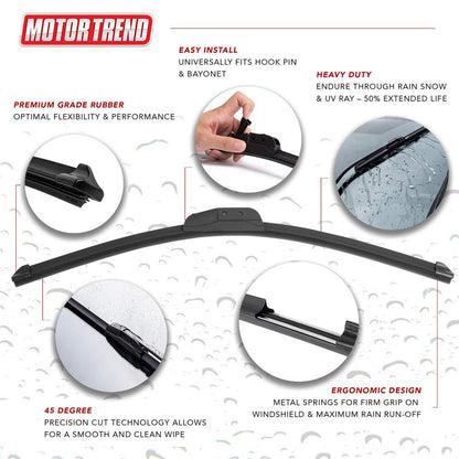 MotorTrend FlexBlade Premium Wischerklinge mit fortschrittlichem Beam Design für 50% längere Lebensdauer - Lange Lebensdauer, streifenfrei