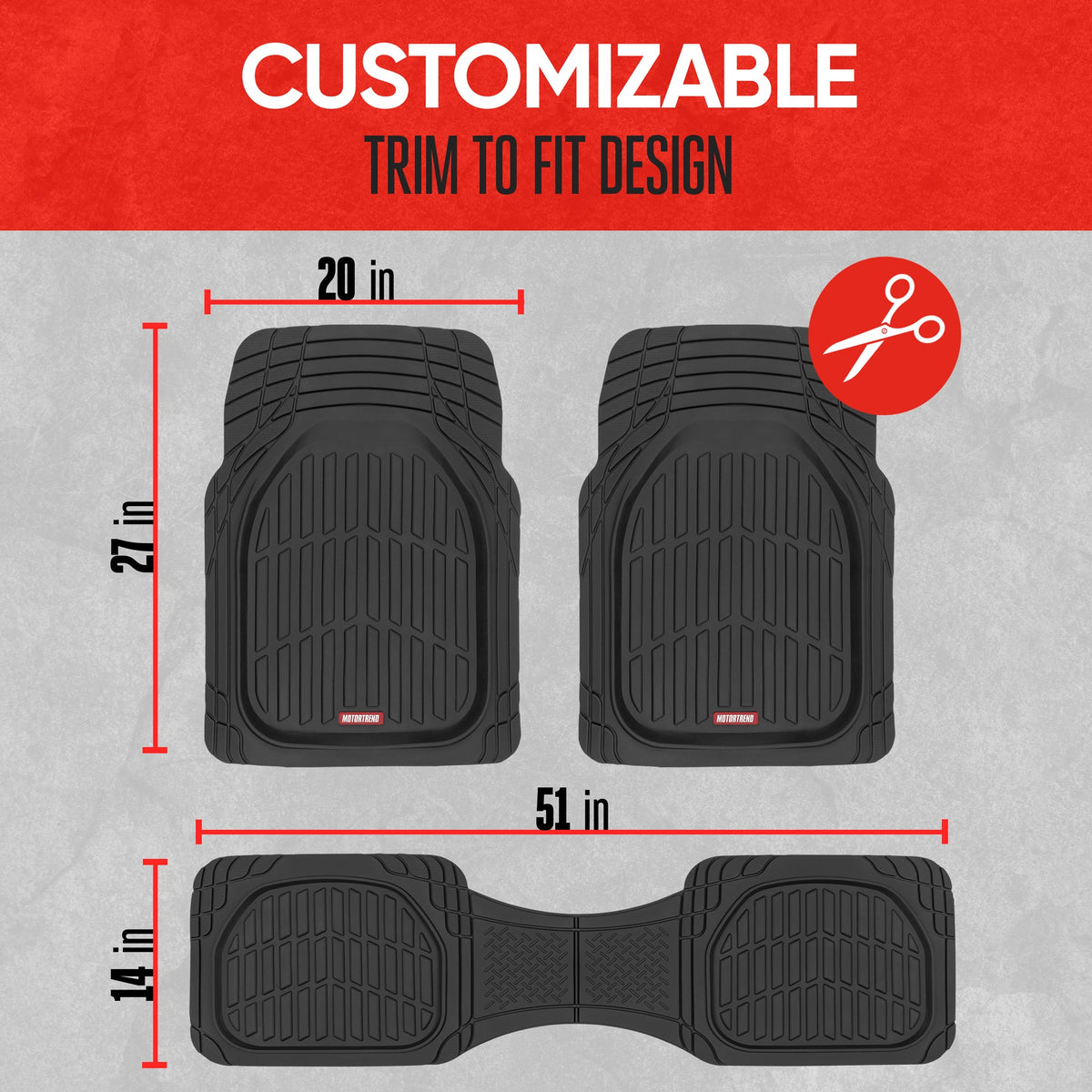 MotorTrend 3-Piece FlexTough Deep Dish Vorderbodenmatten und Hinterbodenmatte - Heavy Duty, All Weather, Trimmen Sie, um zu passen