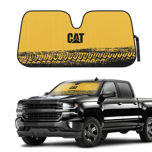 CAT Auto Shade für Autos & Trucks - Jumbo 65'x27' Akkordeon faltbarer Sonnenschutz mit fettem gelben Reifenspurendesign - Heavy-Duty Windschutzscheibe Abdeckung für maximalen UV-Schutz & Innenkühlung
