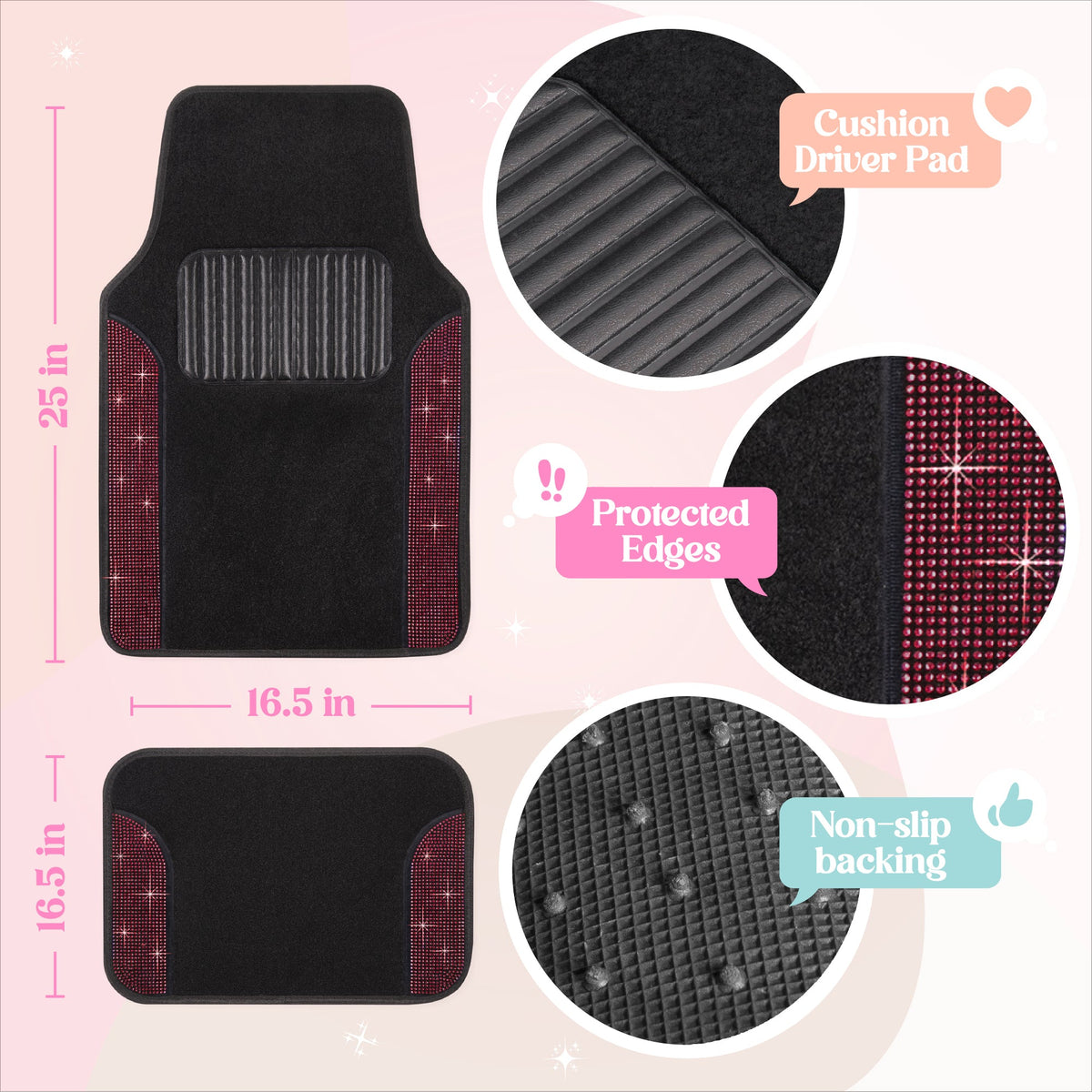 Carbella 4-Piece Diamond Bling Vorderbodenmatten und Hinterbodenmatten - Rot
