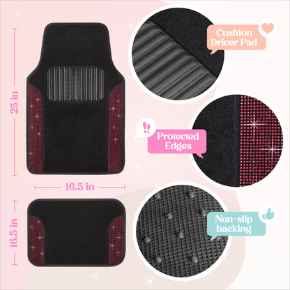 Carbella 4-Piece Diamond Bling Vorderbodenmatten und Hinterbodenmatten - Rot