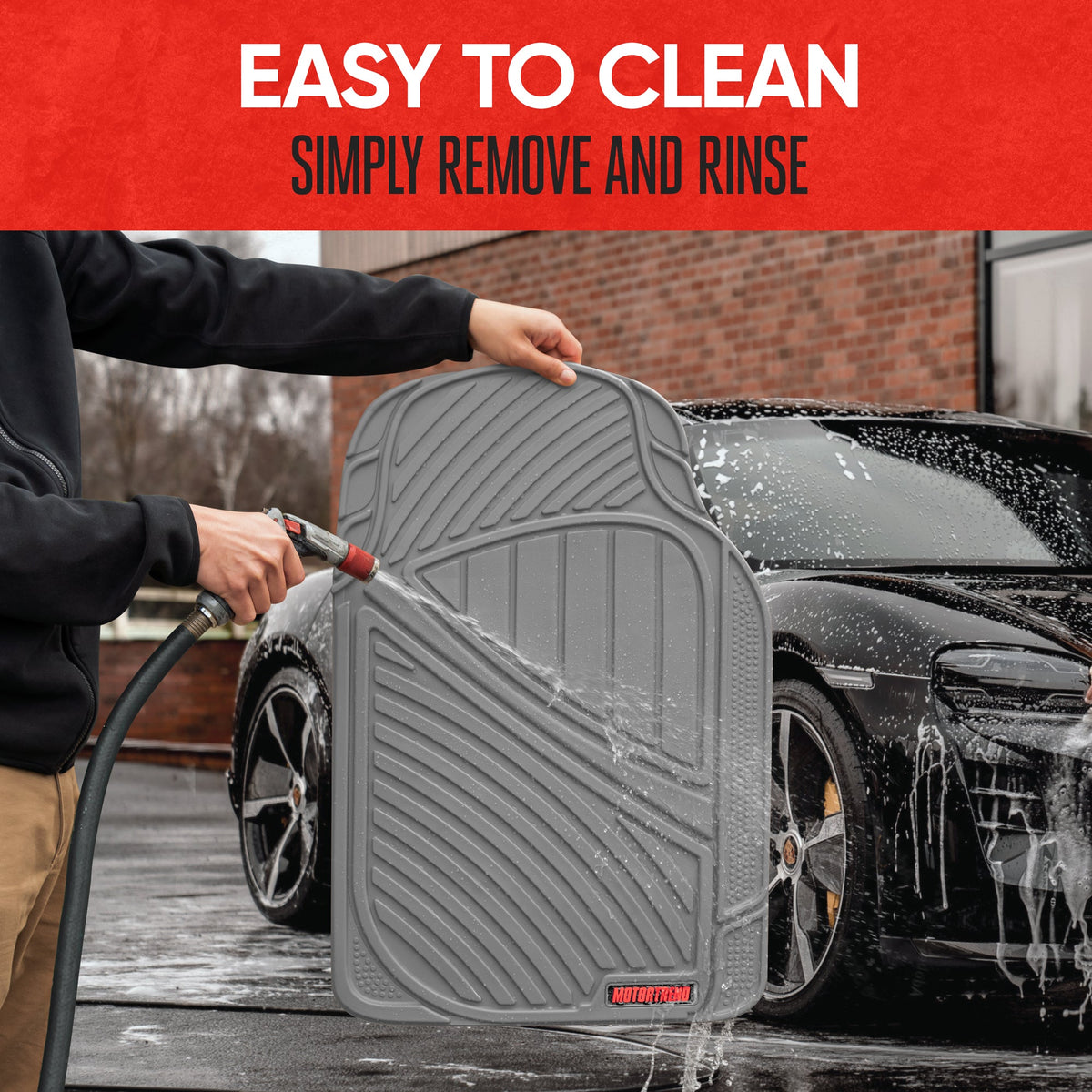 MotorTrend 3-Stück FlexTough Performance Deep Channel Front Floor Matts und Rear Floor Mat - Heavy Duty, All Weather, Trimm to Fit