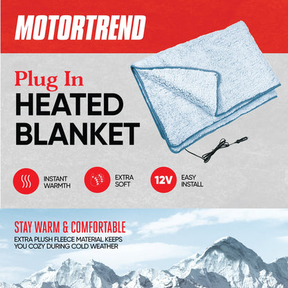 MotorTrend 12v Beheizte Plüsch-Fleece-Decke für Autos, SUVs, LKWs, Vans, mit 9v-Stecker (58' x 42')