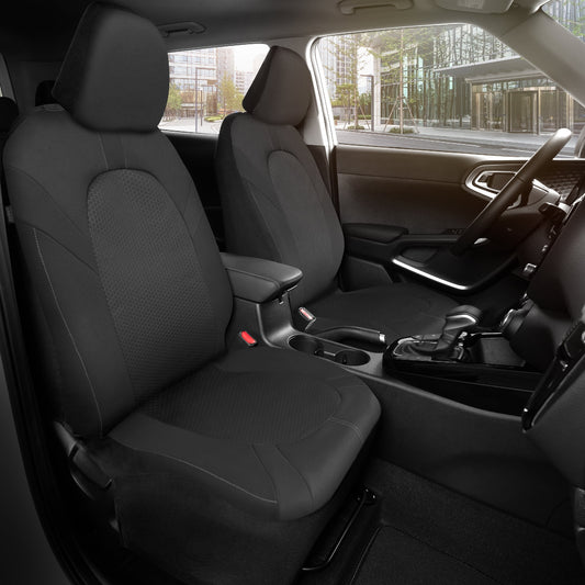 Motor Trend Honeycomb Polyester-Sitzbezüge - Semi Universal Fit Front Seat Protector für die meisten Autos, LKWs, SUVs - Atemberaubendes Hex-Design, einfach zu installieren, Schwarz & Grau Autositzbezug