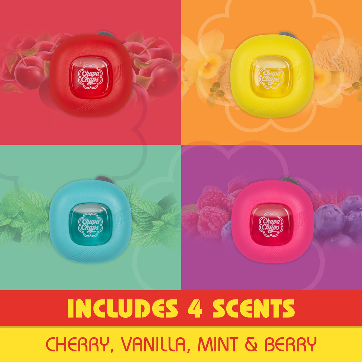 Chupa Chups Auto Lufterfrischer, Vanille Creme - Langlebige Autoerfrischer mit lustigen Düften, bunte und lebendige Lufterfrischer für Auto, einzigartige Autoerfrischer Parfüm Deodorizer Refresher Fragrance